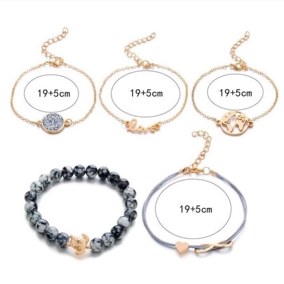 Turtle/World Map/Marble 5-Piece Bracelet Set - Picture 3 of 8
